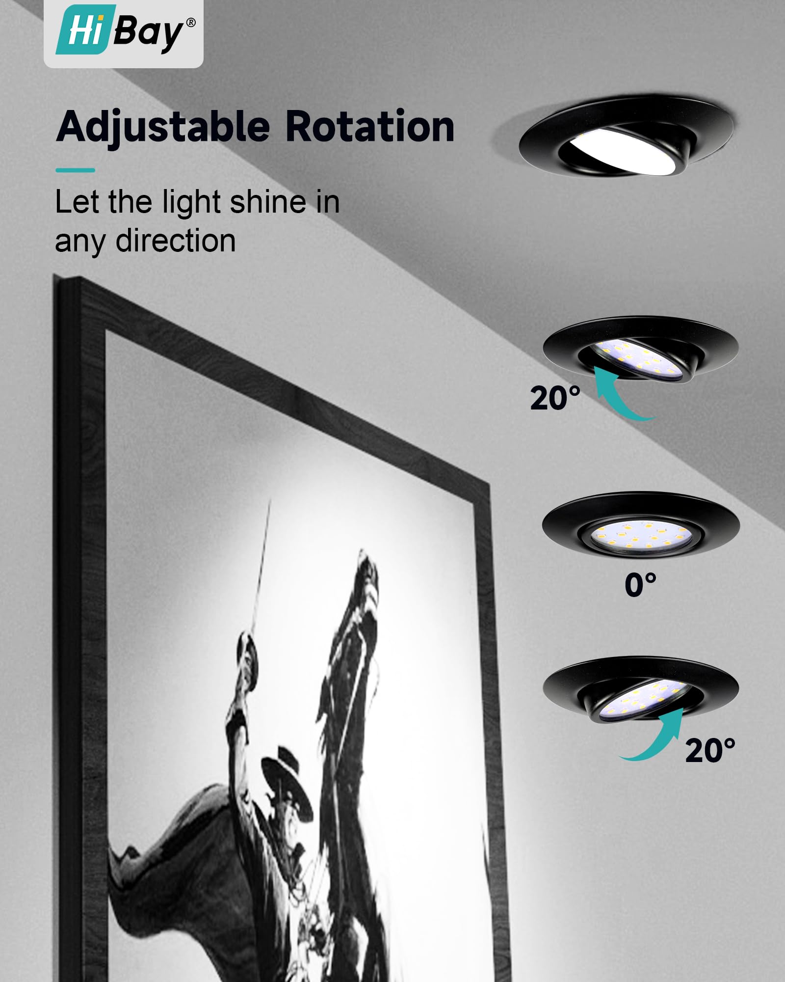 HiBay 8X Recessed Ceiling Lights 5w, 230V Ultra Slim recessed Led Spotlights Cool WhiteHole Size 72-80 mm, 40 Tilt Black Round Down Lights Indoor