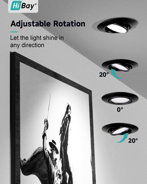 HiBay 8X Recessed Ceiling Lights 5w, 230V Ultra Slim recessed Led Spotlights Cool WhiteHole Size 72-80 mm, 40 Tilt Black Round Down Lights Indoor