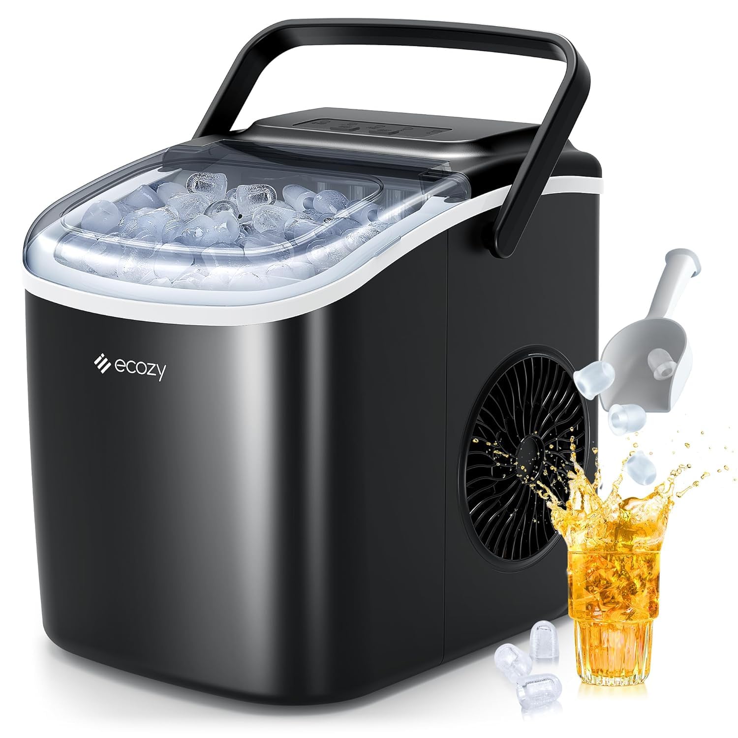 ecozy Ice Maker Machine, Portable Ice Machine, 9 Ice Cubes in 6 Mins, 12KG in 24Hrs, 2 Sizes of Ice, Self-Cleaning Ice Cube Maker, Countertop Ice Maker for Home/Office/Kitchen/Bar