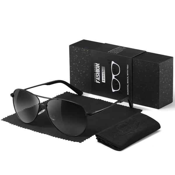 Pilot Men's Polarized Sunglasses - Unisex UV400 Protection Black Sunglasses for Driving, Fishing, Running - Classic Ultra Light Shades