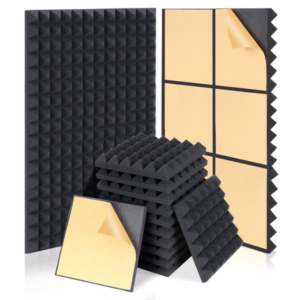 HERTBER-24 Pack Sound Proofing Panels 12x12x2 Inches Acoustic Wall Panels Self Adhesive Soundproofing Panels with Strong Glue, High Density Acoustic Panels for Sound Absorption and Echo Control