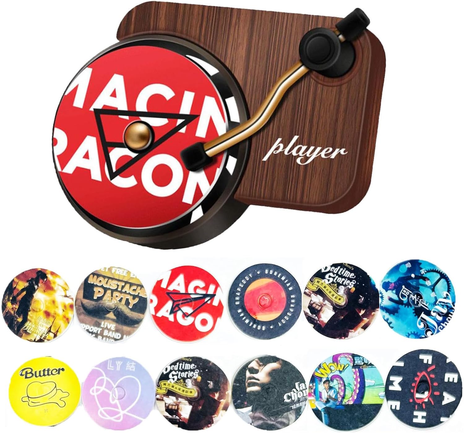 Car Air Fresheners, 12Pcs Fragrance Diffusers Clips Clip Record Player Design Perfume Vent Clip with Aromatherapy Tablets Accessories for Car Home Office