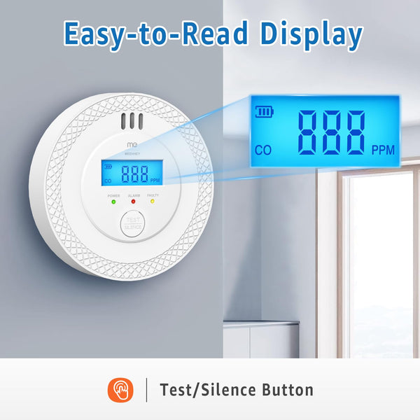 MEEHHEY Carbon Monoxide Detector, Carbon Monoxide Alarm, CO Alarm with Digital Display and Test Button, CO Detector Monitor with Replaceable Battery, Ten Years Alarm Sensor Life, AA Battery Powered