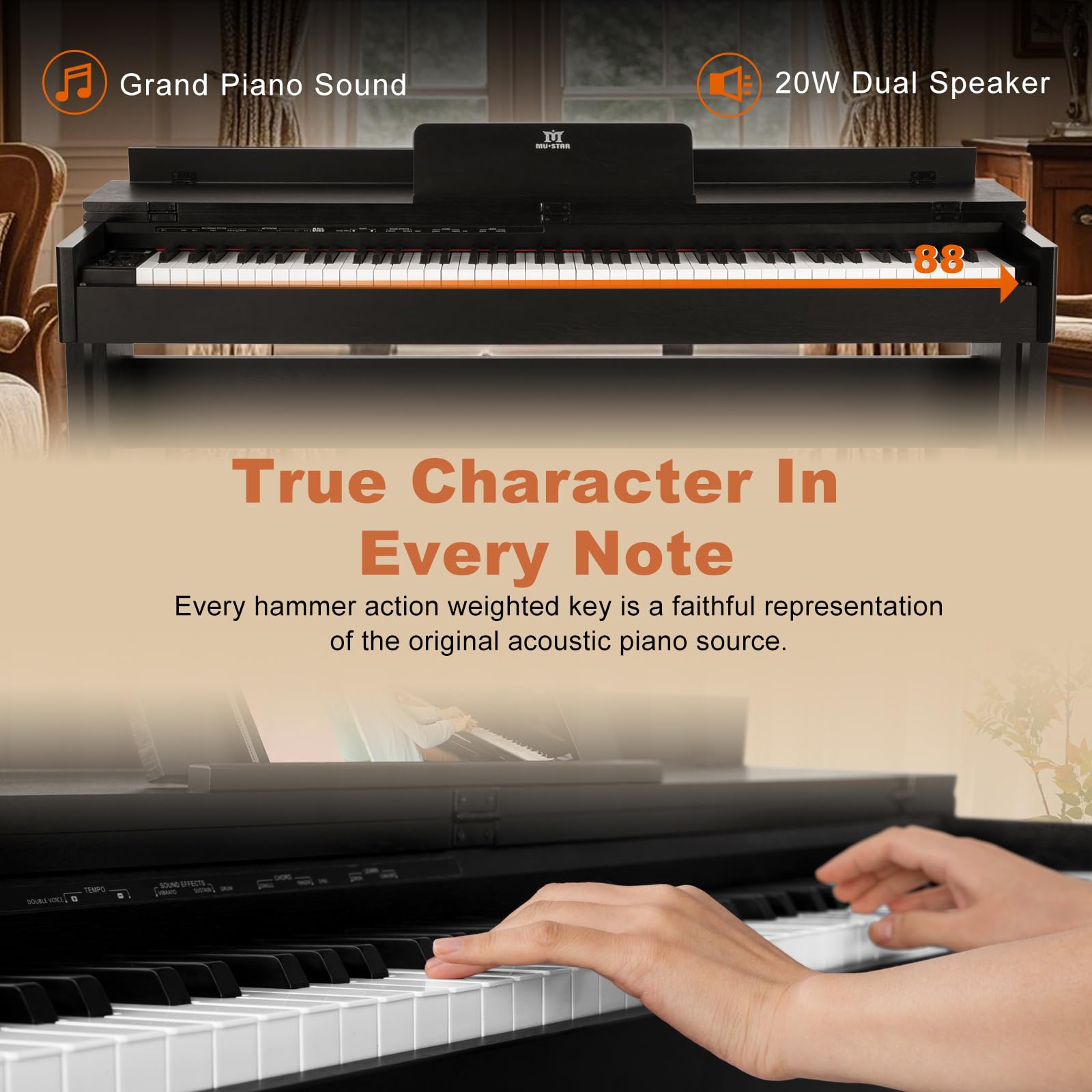 MUSTAR Digital Piano 88 Weighted Keys, Full Size 88 Key Piano Keyboard Semi Weighted, Home Electric Piano with Furniture Stand and Triple Pedal, Music Stand, USB MIDI, White