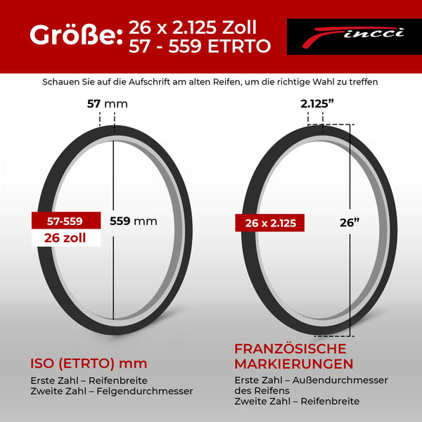 Fincci Pair 26 Inch Bike Tyres - Set Foldable Mountain Tyres 26 x 2.125 with 26 inch Inner Tube Schrader Bicycle Valve for MTB/Cross Country, Road