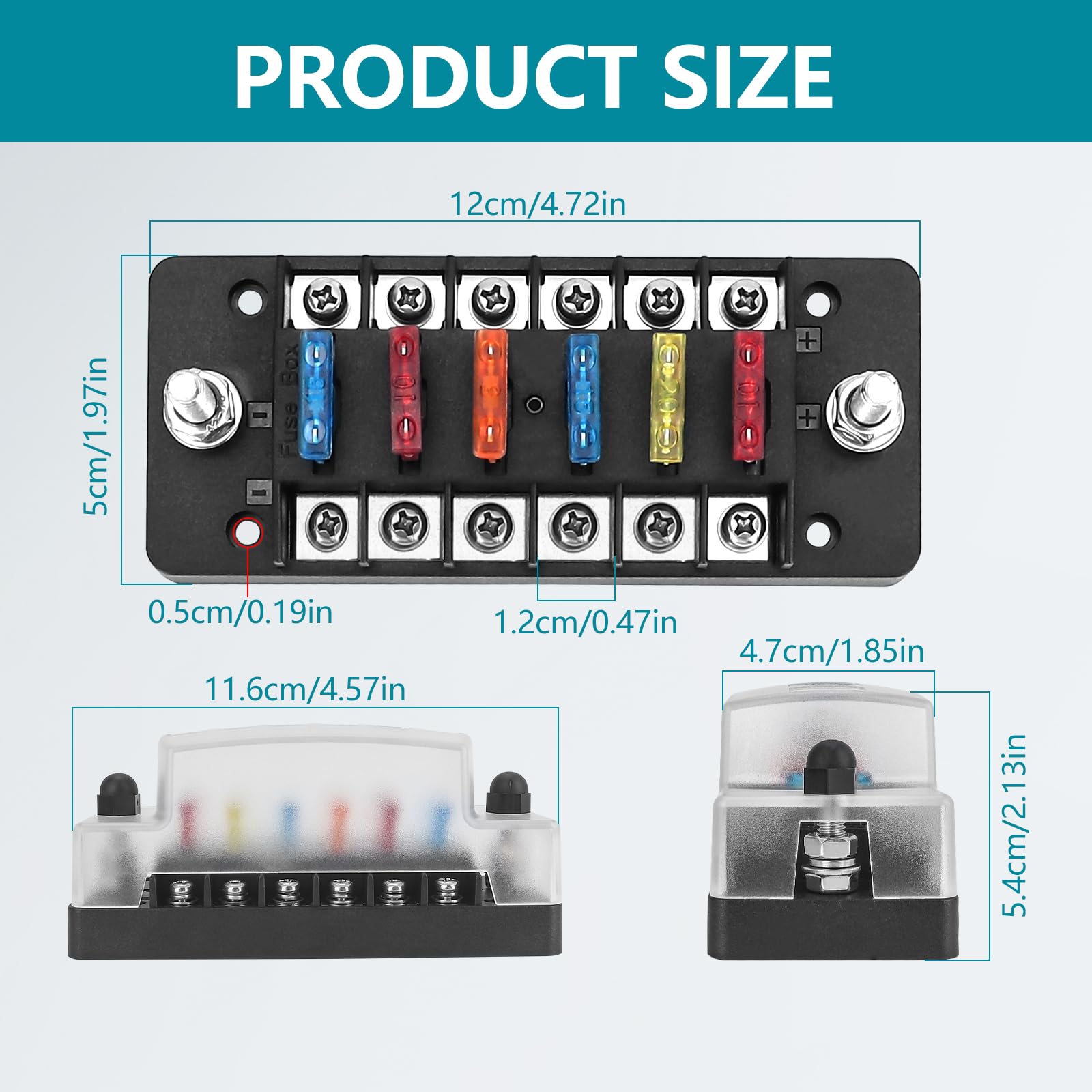 Chelhead 6 Way Boat Fuse Block with LED Indicator 6 Circuit Blade Fuse Blocks 12 Volt Automotive Waterproof with Negative Bus Suitable for 12V/24V Car RV Trailer Truck