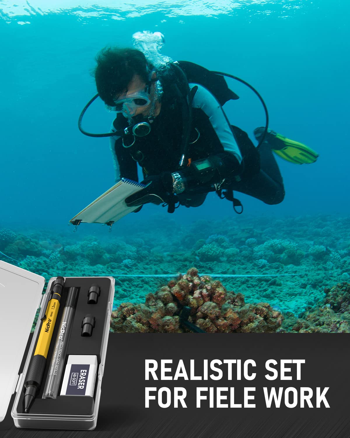 Nipro 3 PCS 1.3 mm Mechanical Pencil with Lead Refill, 3 Eraser - Weatherproof Metal Barrel, Heavy Duty Carpenter Pencil for Outdoor Marking Drafting Drawing Sketching Woodworking - with Case