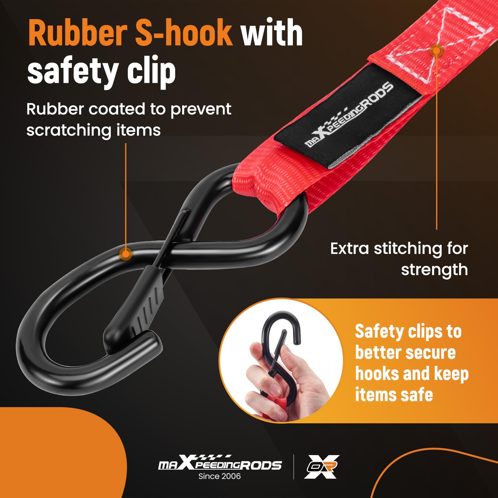 maXpeedingrods 4x 997kg Tie Down Straps 15ft (4.5m), Ratchet Straps 2200lb, Lashing Straps 25mm, Straps with safety clip S-hooks, motorcycle tie down straps, EN 12195-2 - Blue