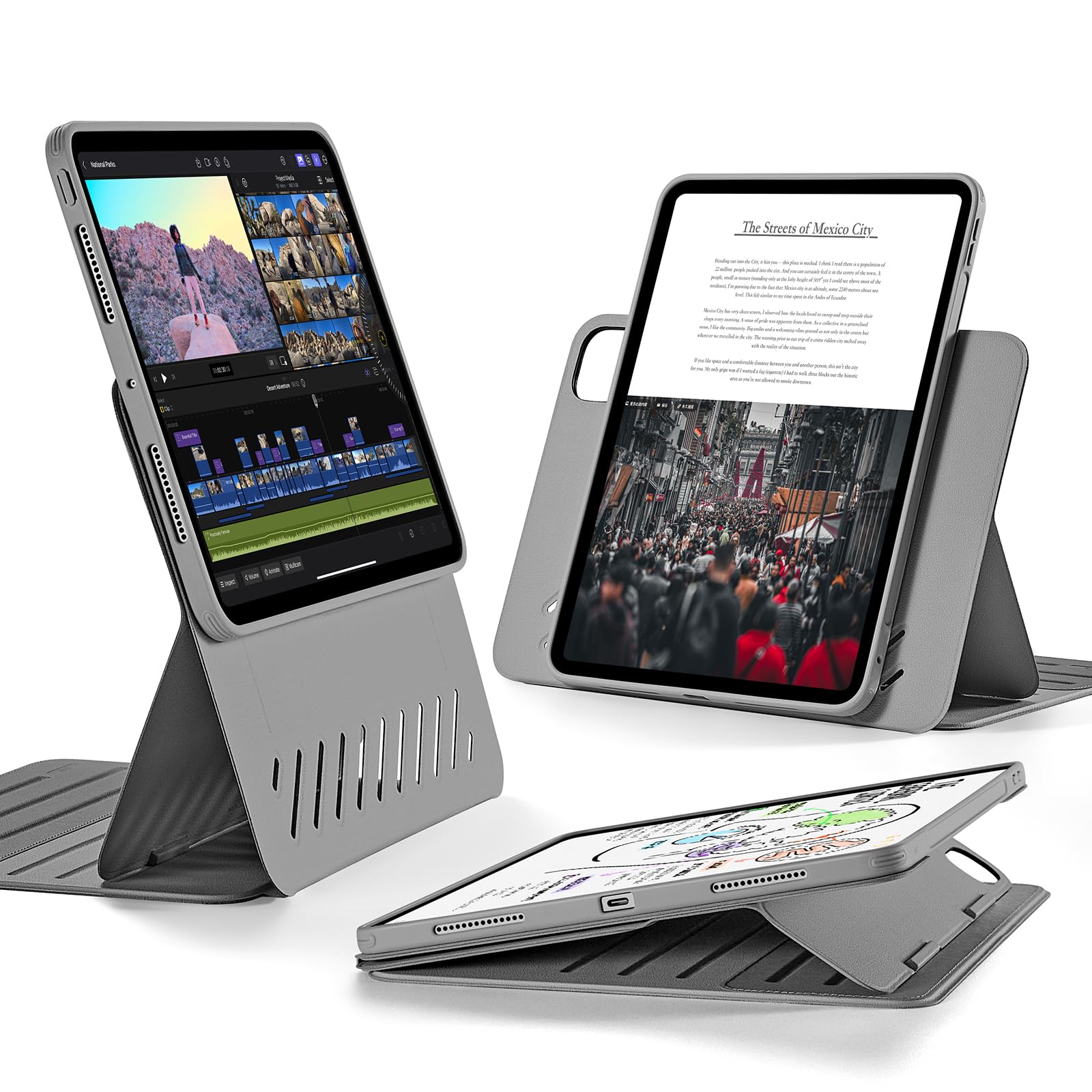 ESR for iPad Pro 12.9 Case (6th/5th Generation, 2022/2021), Removable Magnetic Cover, Adjustable Portrait/Landscape Stand with Raised Display View, 9 Standing Angles, Shift Series, Black