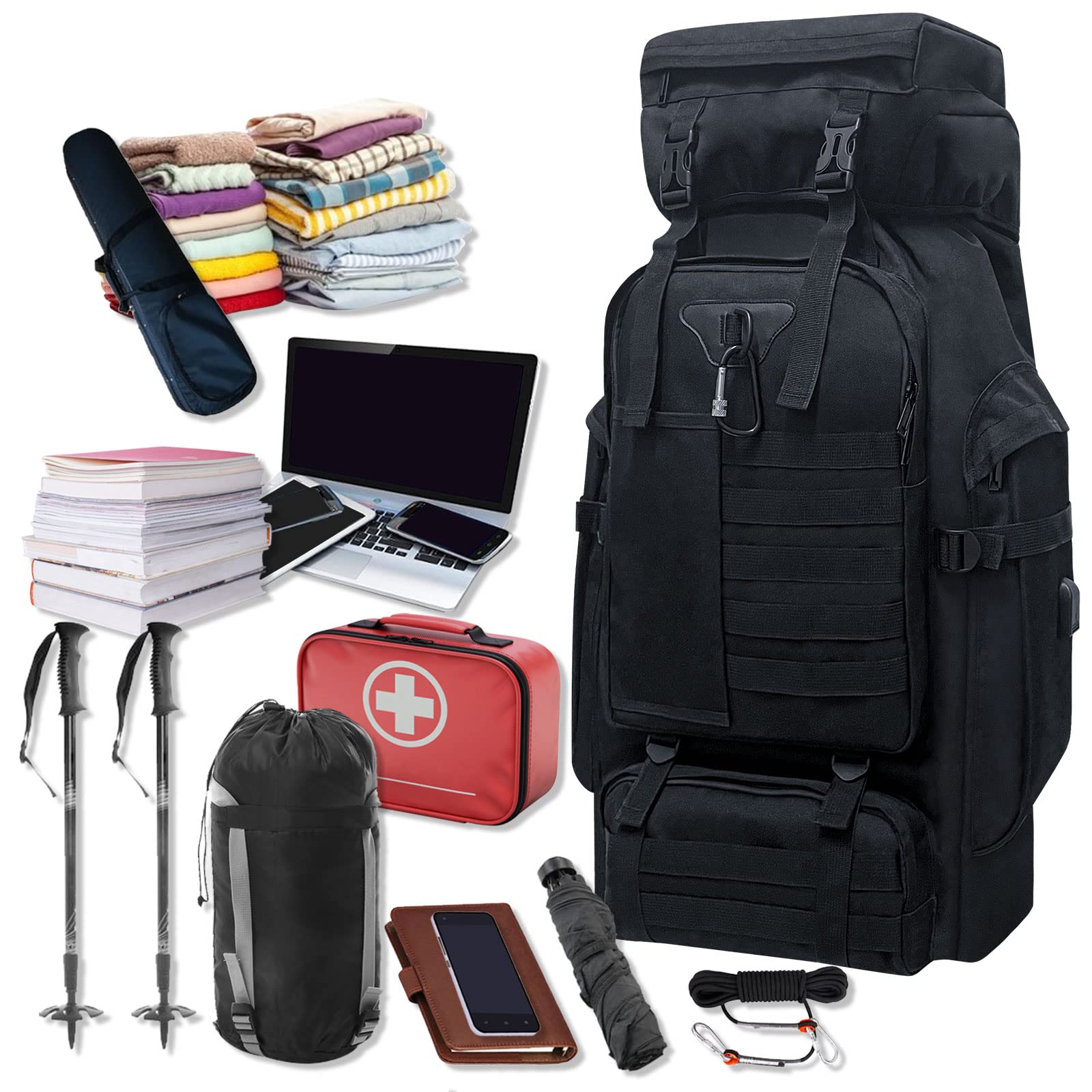 Wesoke 80L 100 liters Camping Hiking Backpack for Men, Extra Large Survival Hunting Backpack, Waterproof Big Molle Military Tactical Rucksack, Oversized Outdoor Sport Travel Daypack