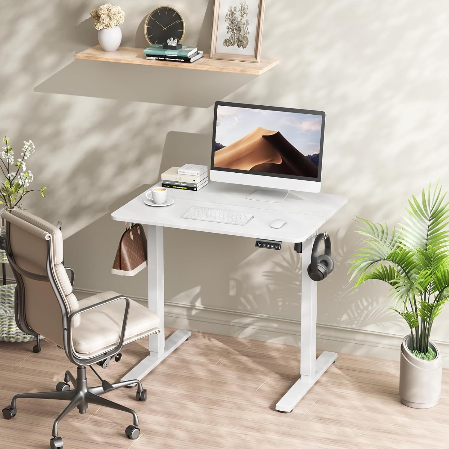 ERGOMAKER Electric Height Adjustable Standing Desk 80x60cm (31.5"x23.6"), Sit Stand Desk with Splicing Top for Home Office (Black Frame + Black Desktop)