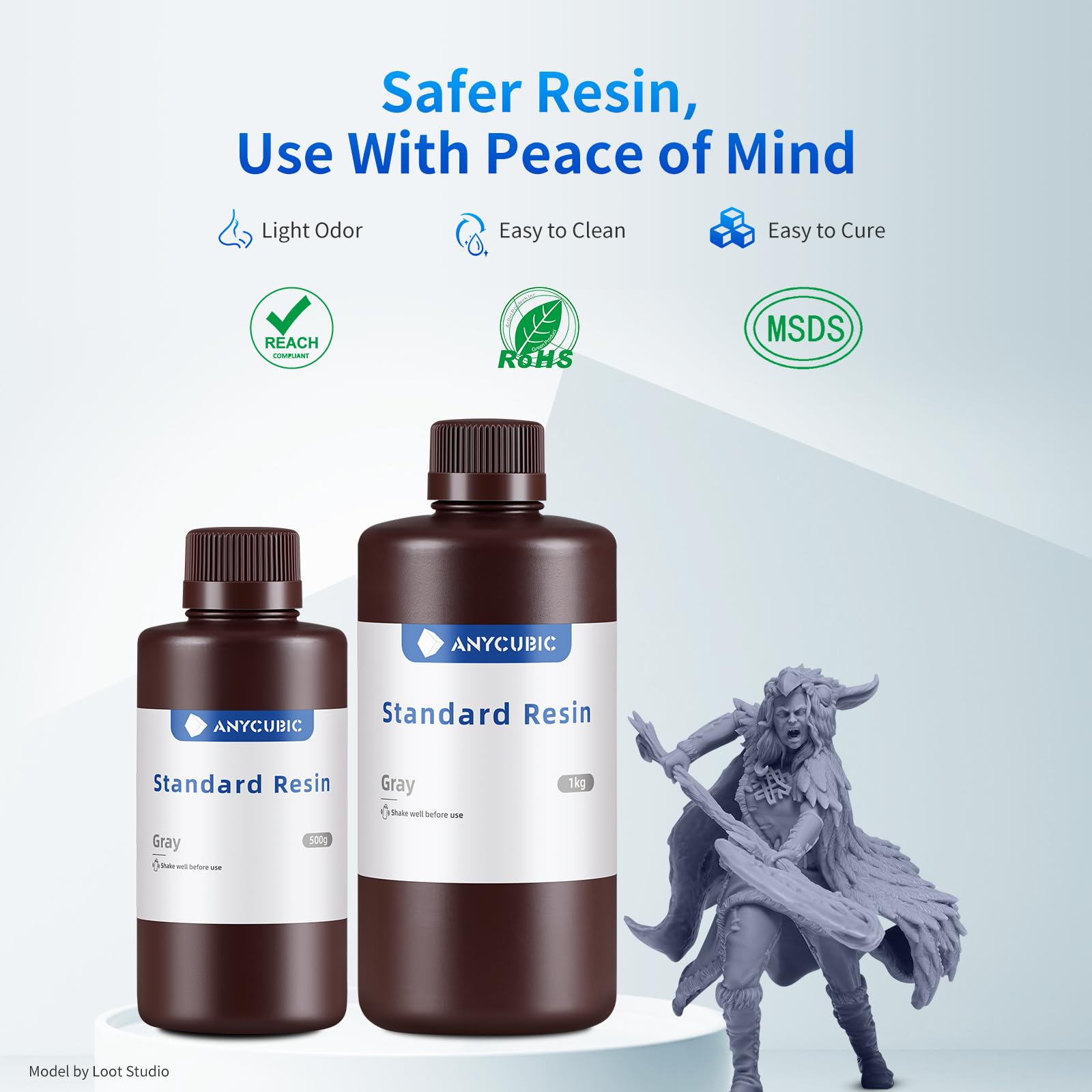 ANYCUBIC Standard 3D Printer Resin, LCD UV 405nm Rapid Photopolymer 3D Resin for 6K/8K/12K/14K LCD 3D Printers(1000g, Grey)