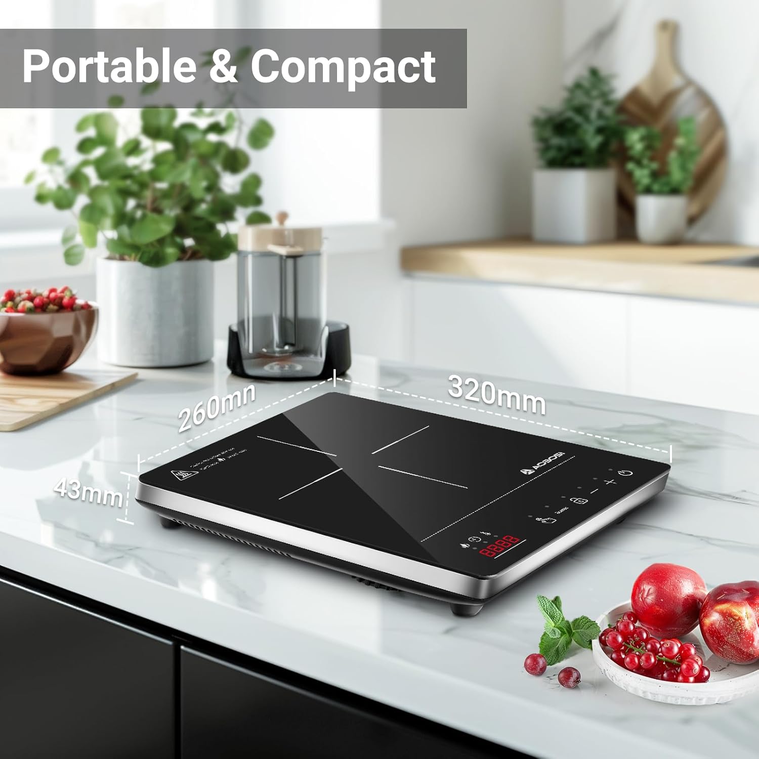 Aobosi Induction Hob,Single Induction Cooker with Portable Ultra-thin Body(32 * 26 * 4.2),20 Power and Temperature levels,Booster Function 2000W,Safety Lock,10H Timer