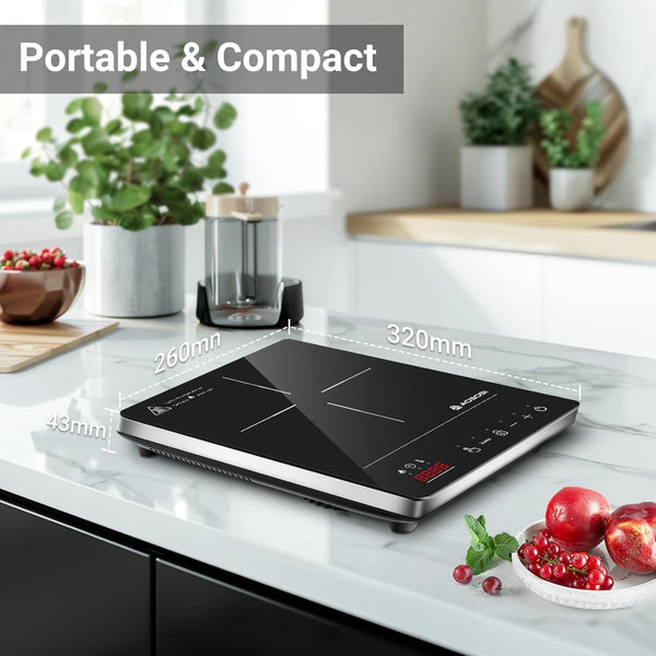 Aobosi Induction Hob,Single Induction Cooker with Portable Ultra-thin Body(32 * 26 * 4.2),20 Power and Temperature levels,Booster Function 2000W,Safety Lock,10H Timer