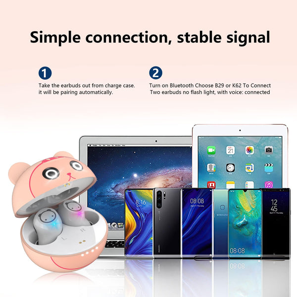 Earbuds for Kids Cute Design in-Ear Wireless Earphones for Kids Boys Adult Bluetooth 5.3 Waterproof Sport Stereo Headphones with Mic for Phone