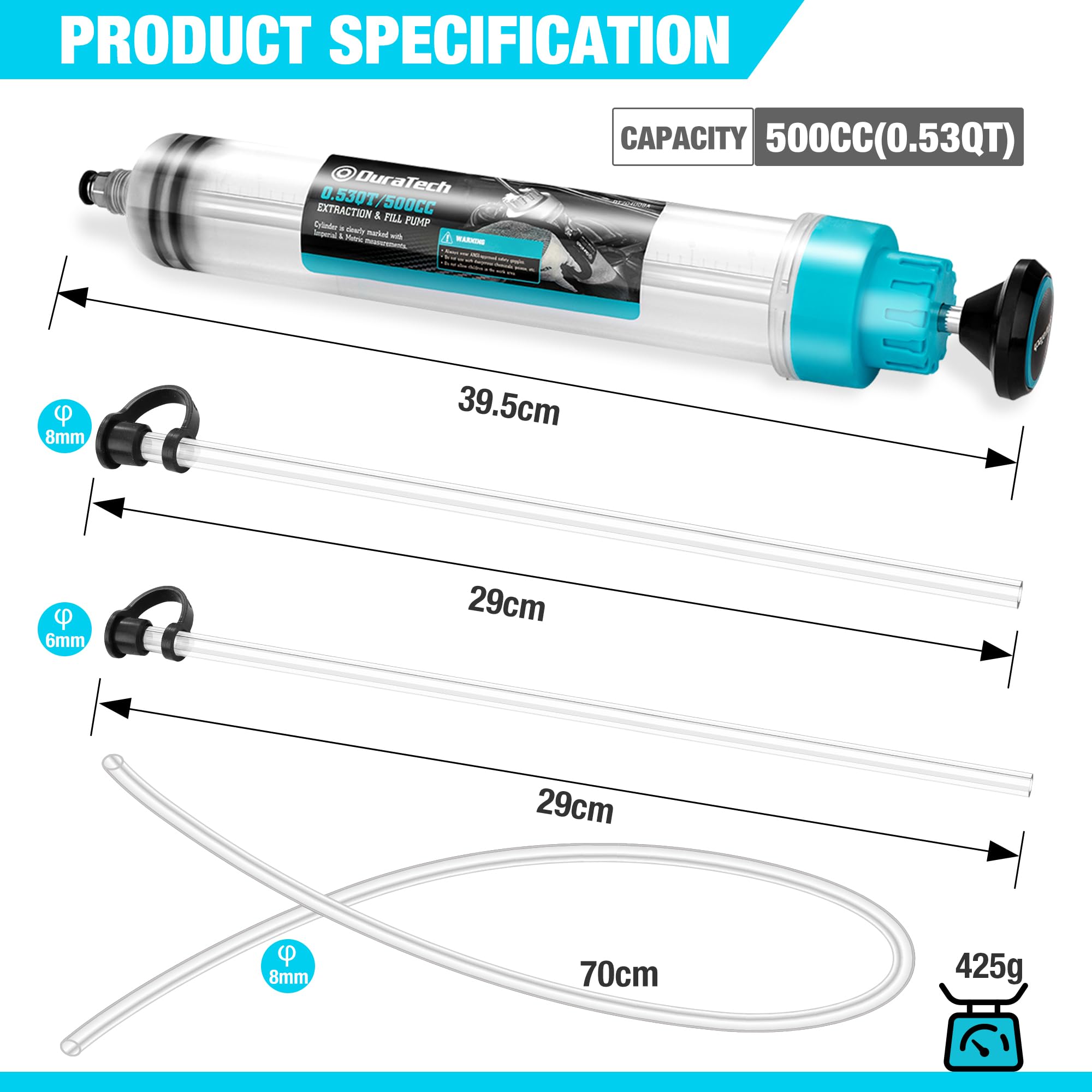 DURATECH 200cc Engine Oil Extractor Fluid Suction Pump| Keeps Engine Bay Clean with Oil Syringe | Oil Syringe and Fluid Extractor Change Engine Oil Efficiently | Suction Pump for Variety Applications