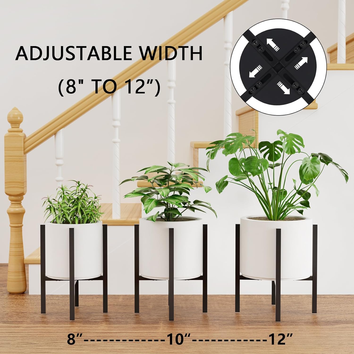Jeackcelle 2 Set Adjustable Plant Stand, Mid-Century Metal Flower Pot Stand with Trays Fit for Different Size Pots, Heavy Duty Plant stands Holder