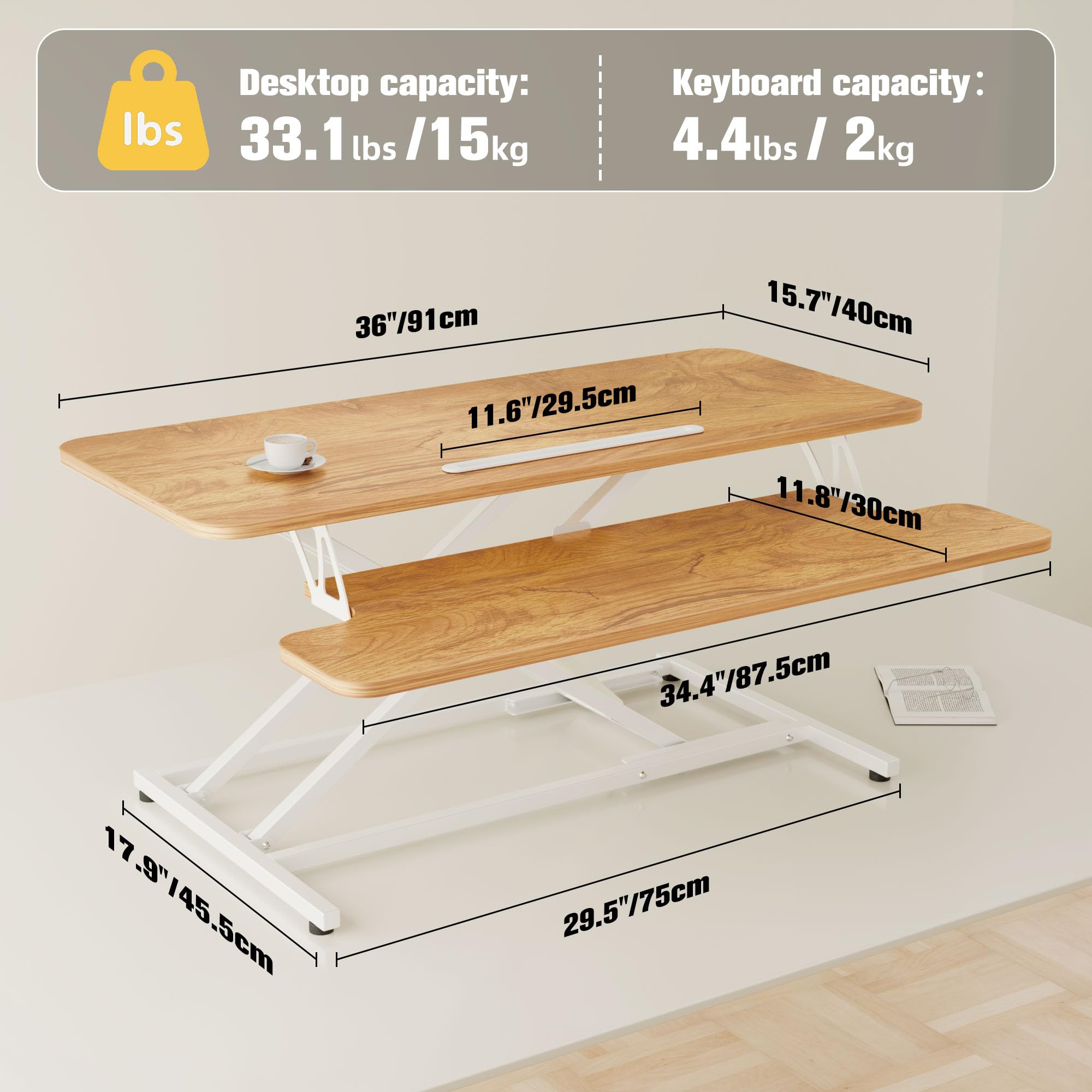 ERGOMAKER Standing Desk Converter, 36"/91cm Wide Height Adjustable Quick Sit to Stand Up Desk Riser for Dual Monitor