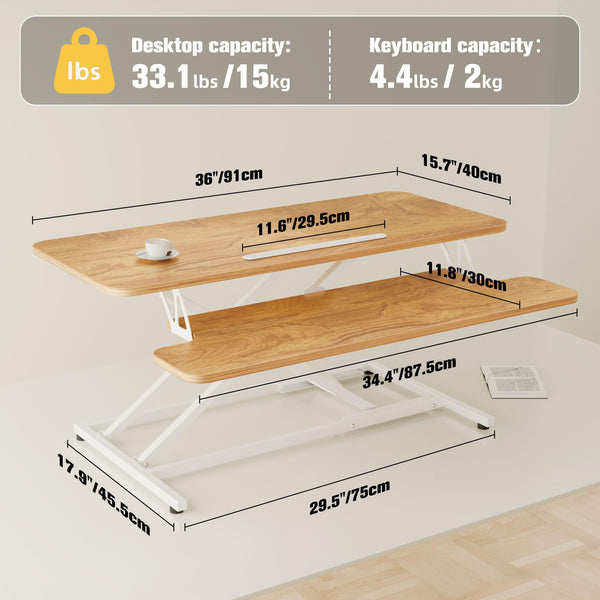ERGOMAKER Standing Desk Converter, 36"/91cm Wide Height Adjustable Quick Sit to Stand Up Desk Riser for Dual Monitor
