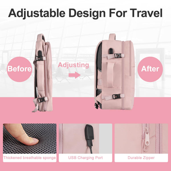 Taygeer Easyjet Cabin Bag 45x36x20 Underseat, Travel Backpack Women, Carry On Backpacks for Airplane, Luggage Rucksack for Plane, Hand Luggage Bag, Laptop Rucksack with Separate Shoe Pouch, Pink