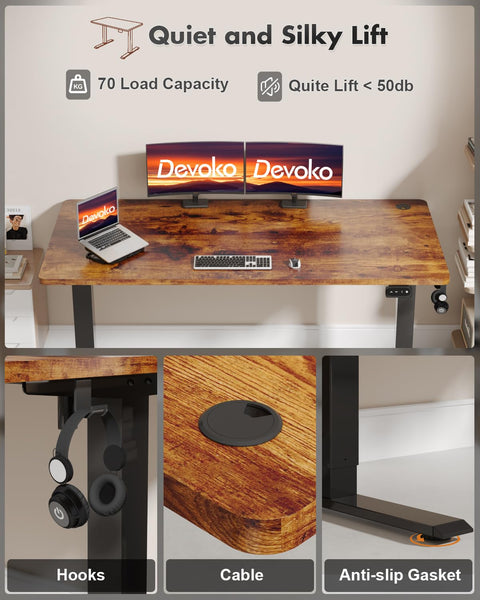 Devoko Electric Standing Desk 120x60cm Sit Stand Table Height Adjustable with Backpack Hook and Memory Smart Pannel, Home Office, White