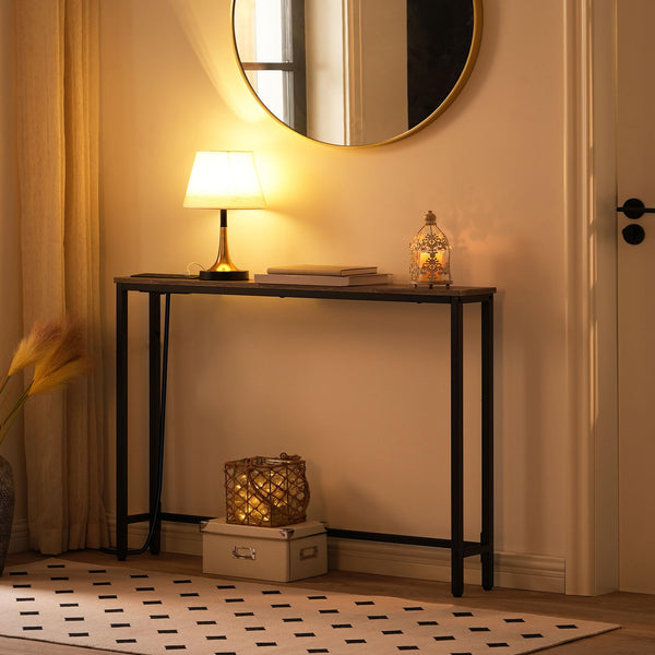 HOOBRO Slim Console Table with Charging Station, Narrow Behind Sofa Table with USB Ports and Power Outlets, 100 cm Long, Hallway Table for Entryway,