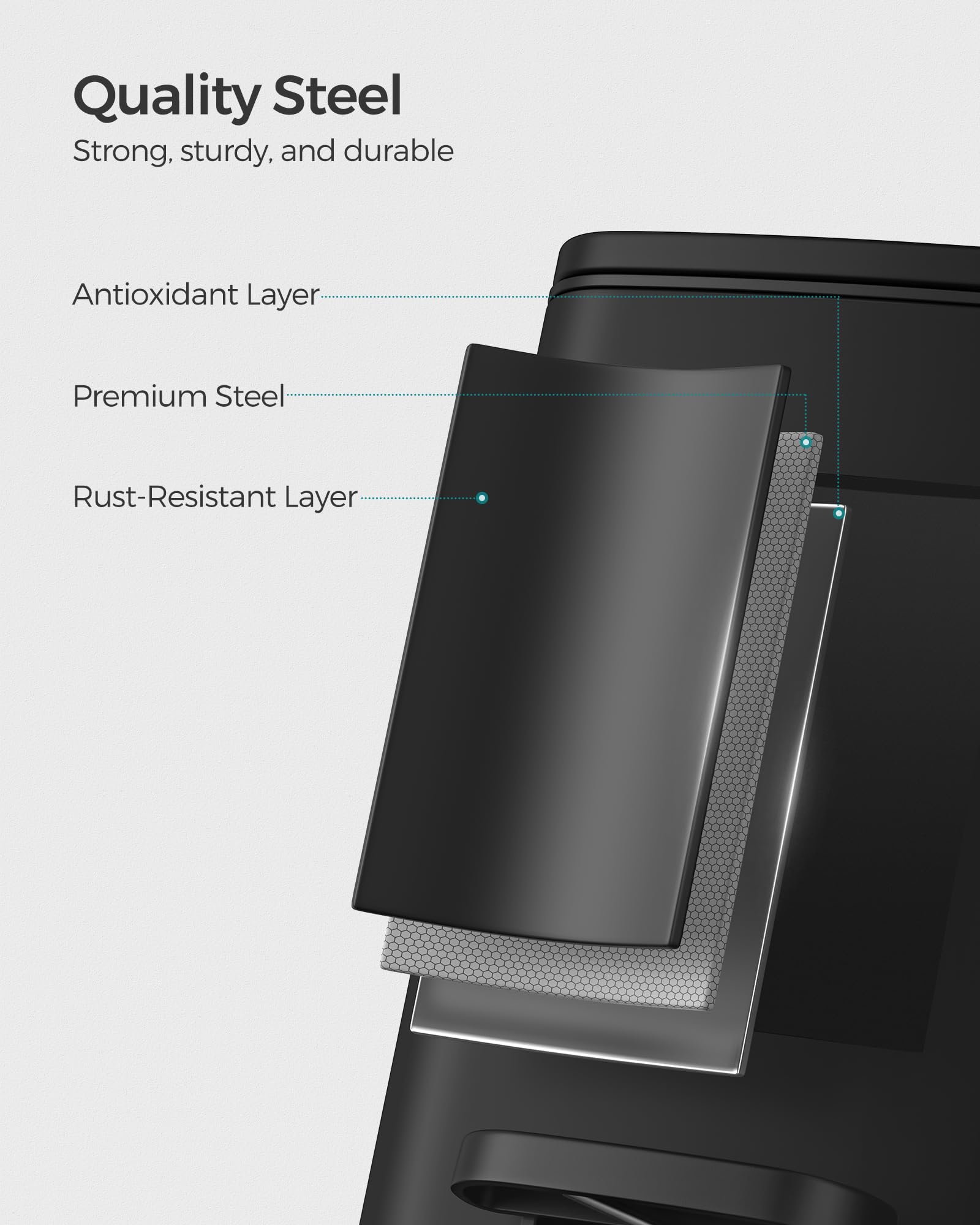 SONGMICS Kitchen Bin, 8-Gallon (30 L) Trash Bin, Steel Pedal Bin, with Inner Bucket, Soft Close and Stays Open, Metallic Silver LTB593E01