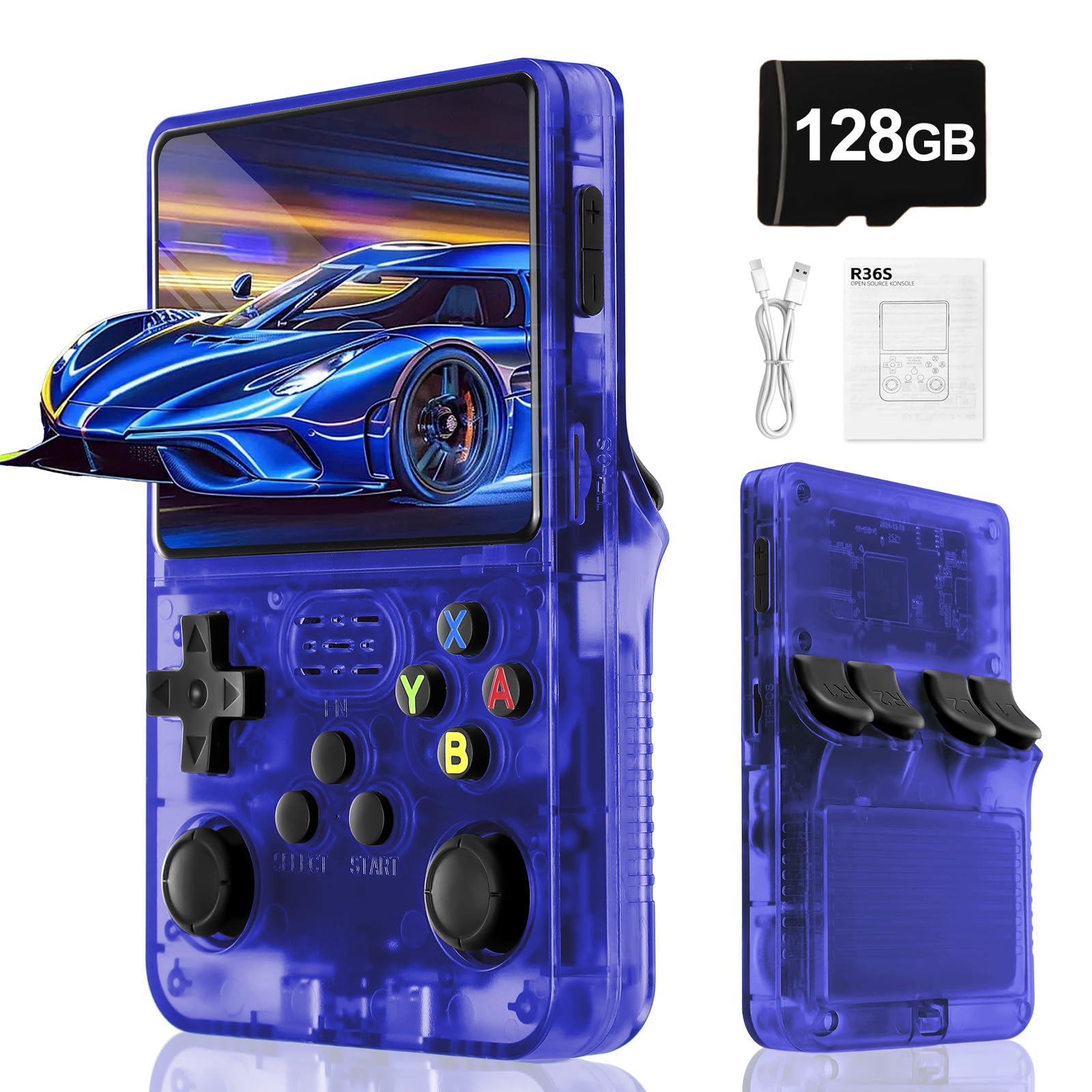 Blidinner R36S Retro Handheld Games Console -With Open Source Linux System,3000mAh Battery,3.5 Inch HD Screen,64G TF Card,20,000+ Classic Games,Portable Mini Game Console for Teens and Adults-Black