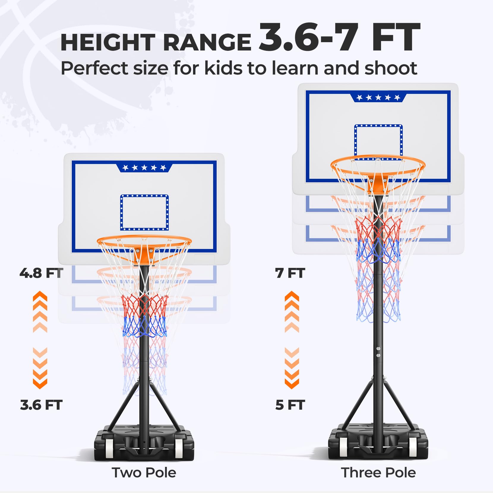 Basketball Hoop Outdoor, Yohood Basketball Hoop and Stand Portable Adjustable Height Net Set System on Wheels Sturdy Backboard for Game Park Garden Indoor