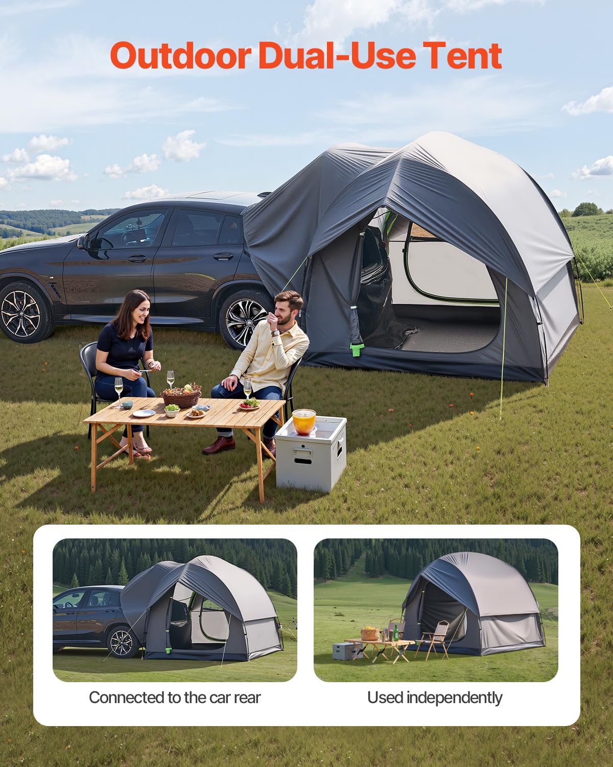 VEVOR Waterproof PU2000mm Spacious Double Layer Design, SUV Camping Tent with Shade Awning and Mesh Windows, Includes Rainfly and Storage Bag