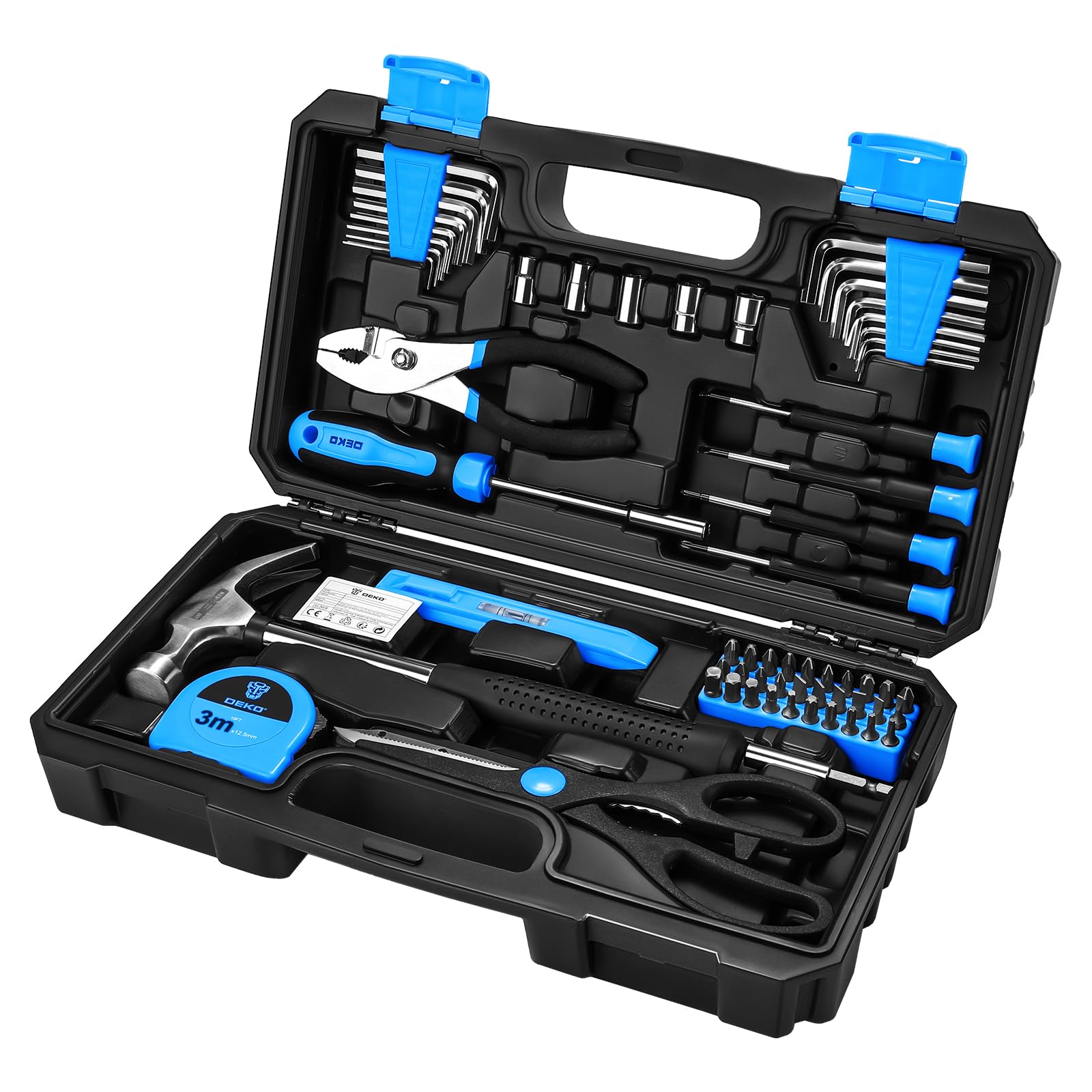 DEKO Tool Kit Set Box 62 Piece Home Repair DIY Tools Basic Hand Toolbox Sets for Home