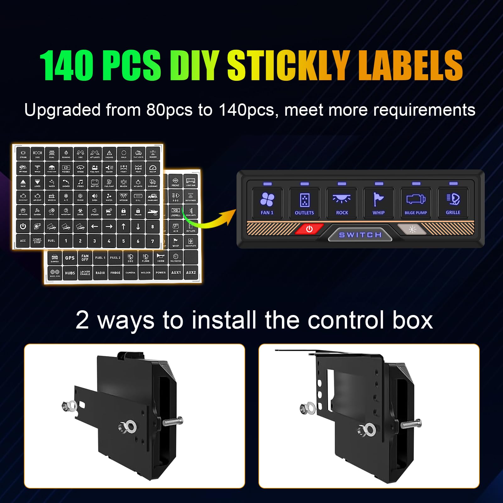 Chelhead RGB 6 Gang Switch Panel with APP Control, Universal Circuit Control Relay System, Multi-Function Bluetooth Remote Switch Panel, Compatible with Truck Boat SUV RV Trailer Marine ATV UTV