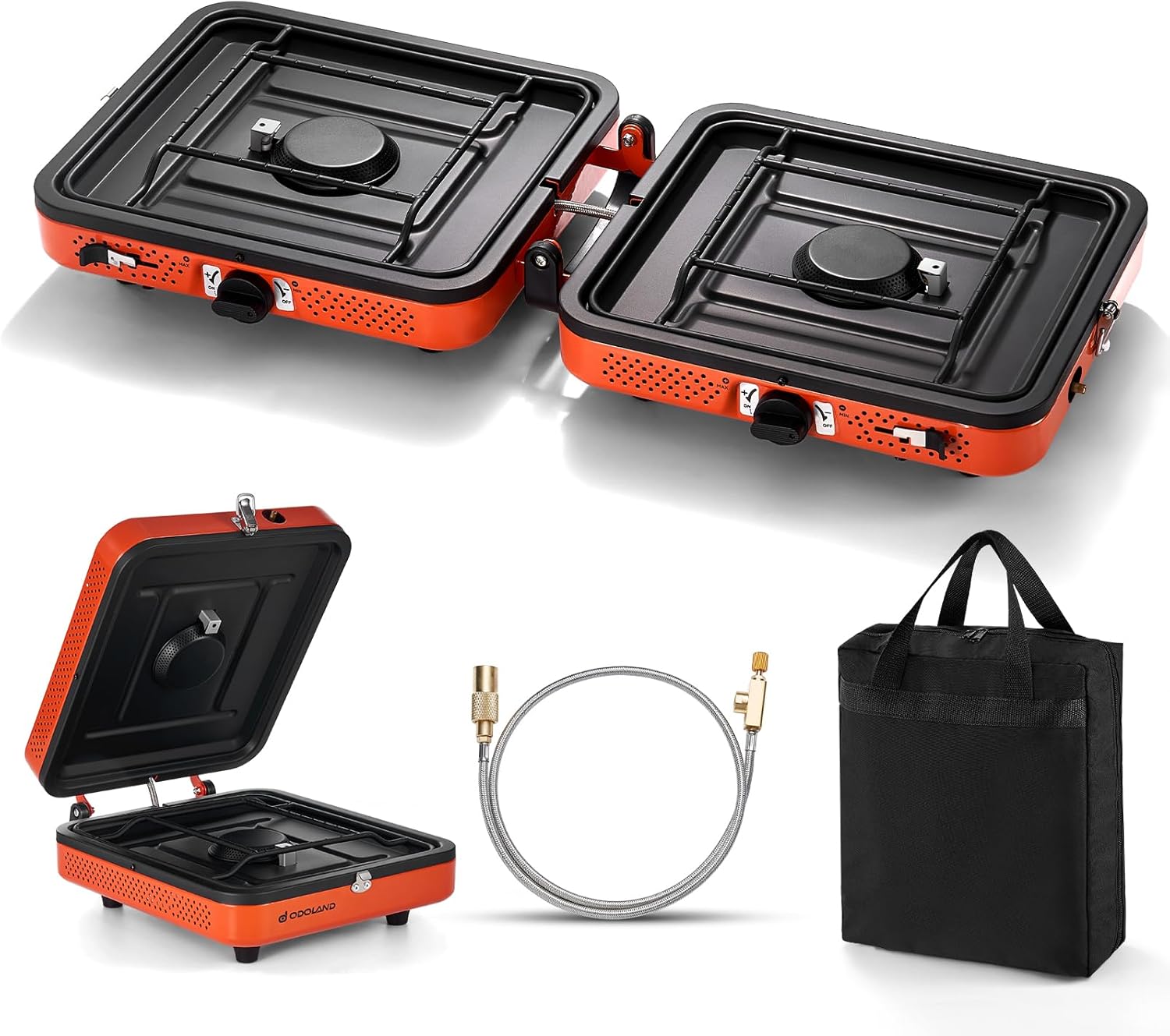 Odoland Portable 2 Burner Camping Stove, 4400W Camp Stoves Lightweight Camping Cooker with Automatic Ignition & Heat Control for Outdoor Backpacking & Picnic Cooking