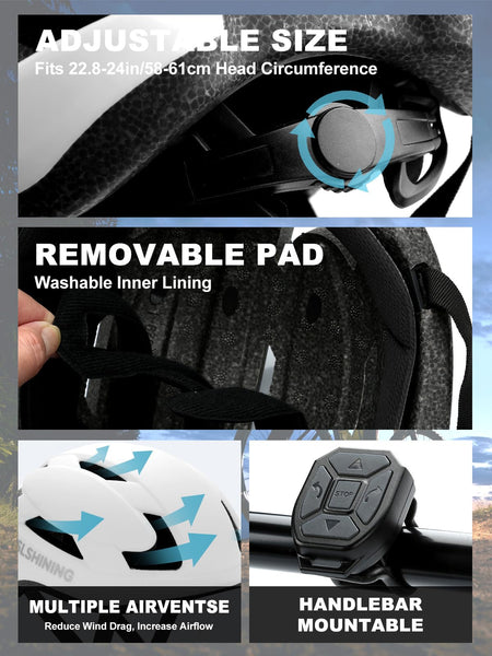 TMEOIIPY Smart App Program Bike Helmet, Back LED Lights Display with USB Rechargeable, Road Bicycle Helmets for Adults: Men, Women, with Turn Signals Remote Control