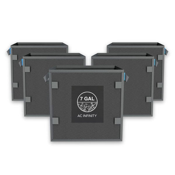 AC Infinity Square Heavy Duty Fabric Pots, 7 Gallon Aeration Reusable Grow Bags 5-Pack with 500G Thick Nonwoven Fabric and Plant Stake Loops, for