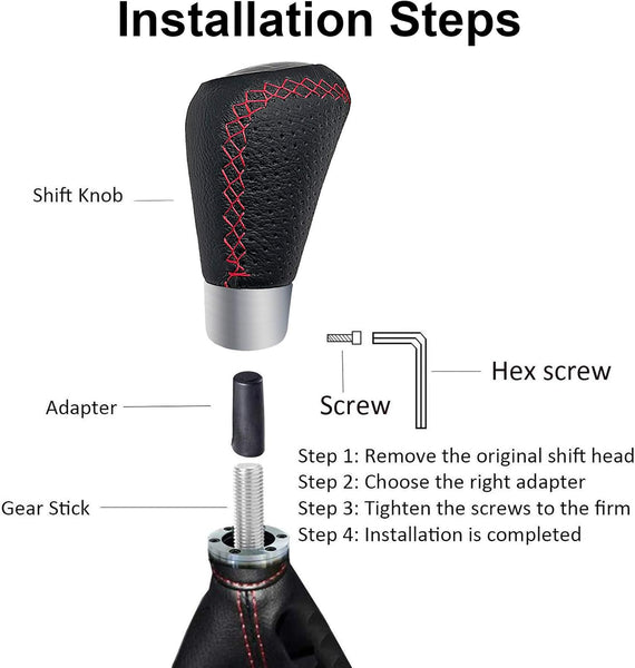 Car Gear Shift Knob 5 Speed, Universal Leather Gear Shift Lever, Manual Shift Lever Stick Cover with 3 Hoses 8mm 10mm 12mm Suitable for Most Manual Automotive Vehicles