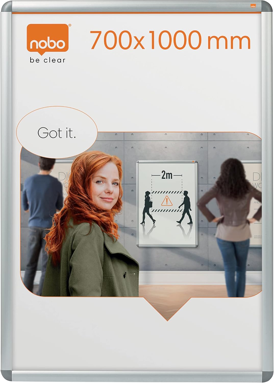 Nobo A3 Poster Frame Sign Holder With Snap Frame, Wall Mounted, Aluminium Trim, Anti-Glare Protective Cover, Premium Plus, Silver, 1902213