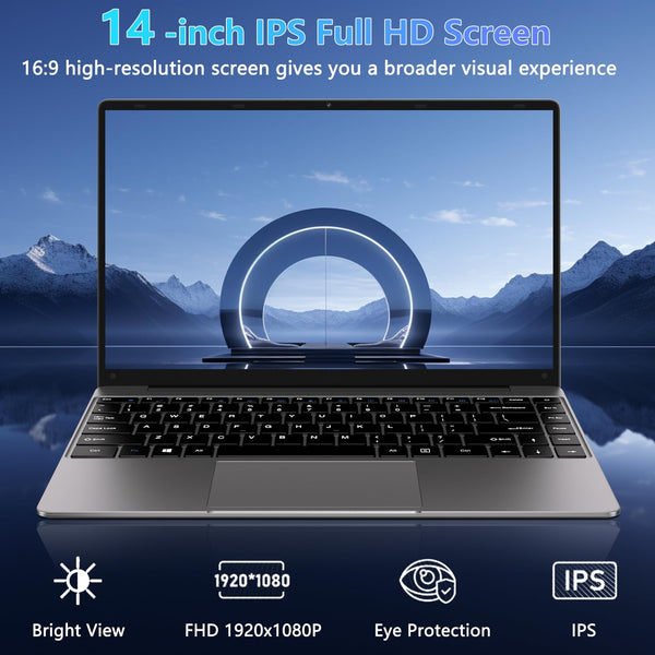 HUQPPQ 14 Inch Laptop Celeron N4020 Processor 6GB RAM 256GB SSD WIN11 Laptops | FHD 1920×1080 IPS Display | WiFi 5, USB 3.0, Webcam | Ideal for Business, School & Work - Gray