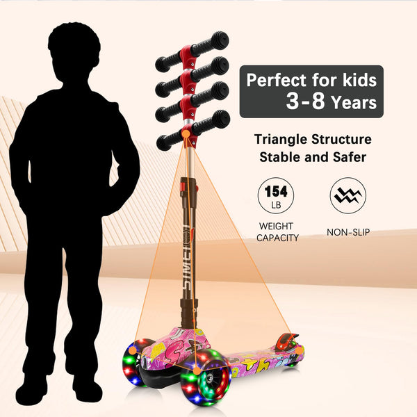 3 Wheels Kids Scooter for Boys Girls Ages 3-8 Years Old Boys Girls with Adjustable Height Flashing LED Lights Folding Kick Scooter