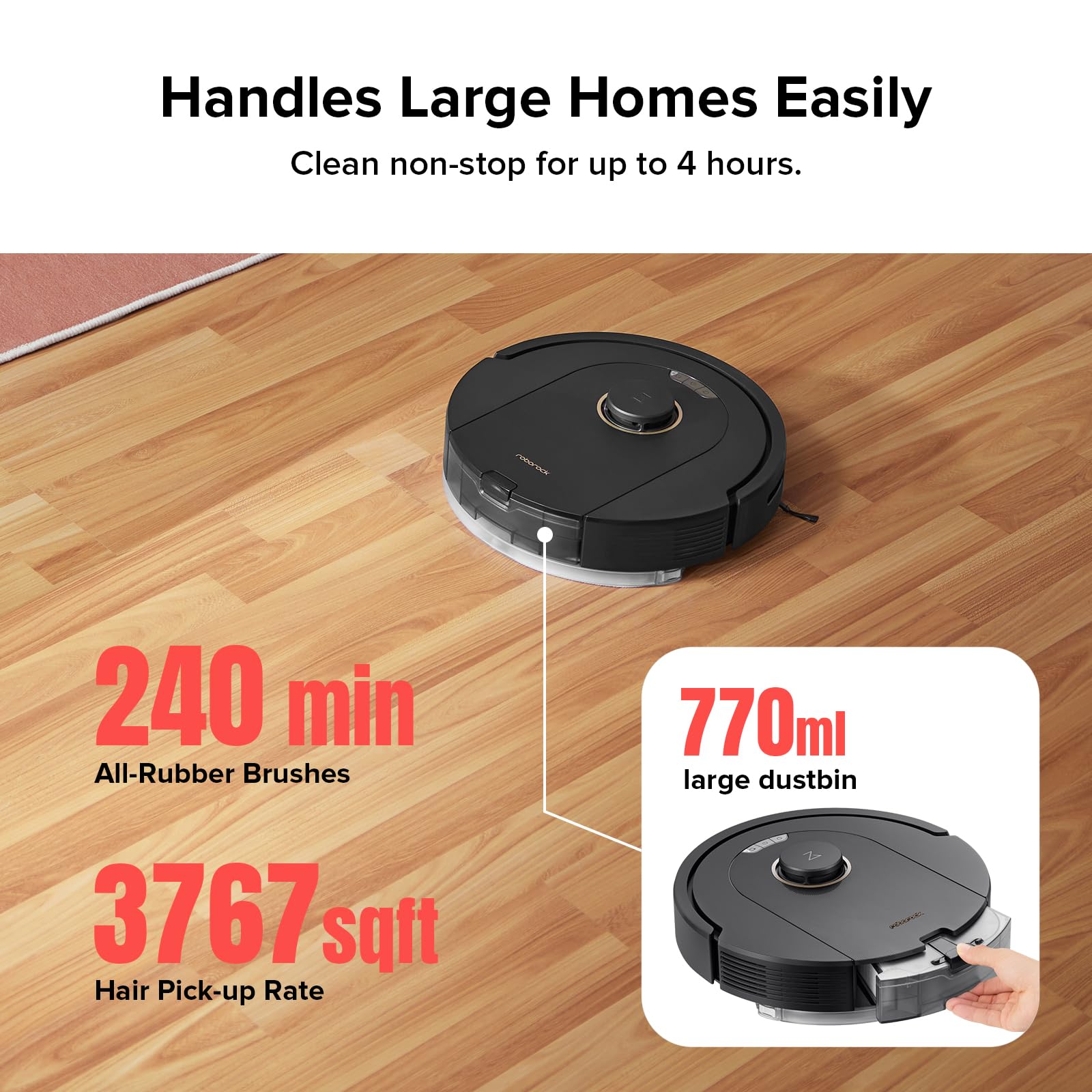roborock Q5 Pro+ Robot Vacuum Cleaner with Mop, Self Emptying, 5500Pa, DuoRoller Brush, Up to 7 Weeks of Hands Free Cleaning, Precise Navigation, Robot Vacuum and Mop, Ideal for Hard Floors, Pet Hair