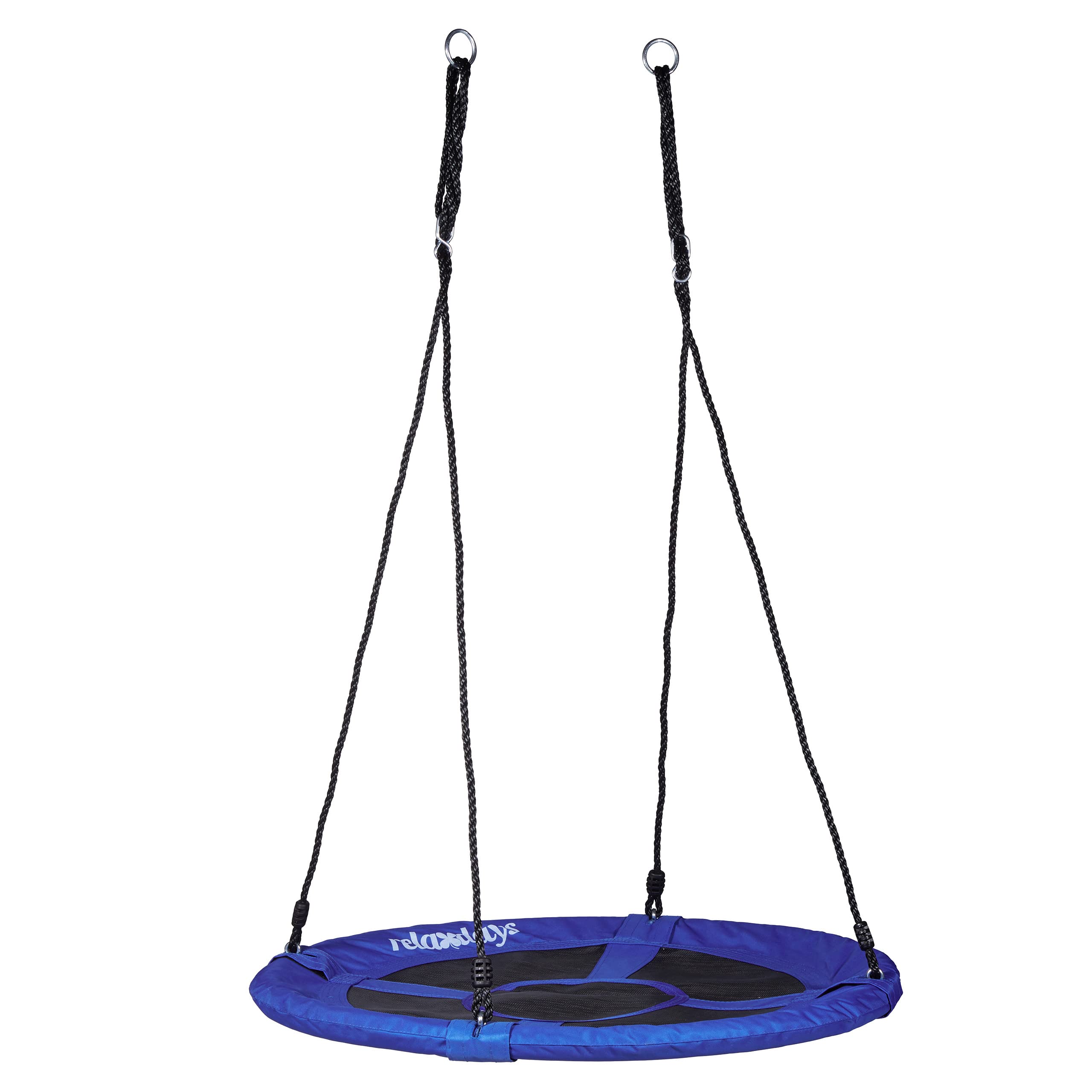 Relaxdays Round Nest Swing, Enclosed Seat, Up to 100 kg, Outdoor, HxWxD: 153 x 90 x 90 cm, Plate Swing, Dark Blue