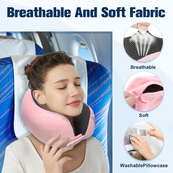 Cirorld Travel Pillow for Airplane, Neck Pillow for Travel, Memory Foam Travel Neck Pillow for Adults, Adjustable & Compact Flight Pillow, Ergonomic Neck Cushion, With Ear Plugs, Eye Mask, Carry Bag