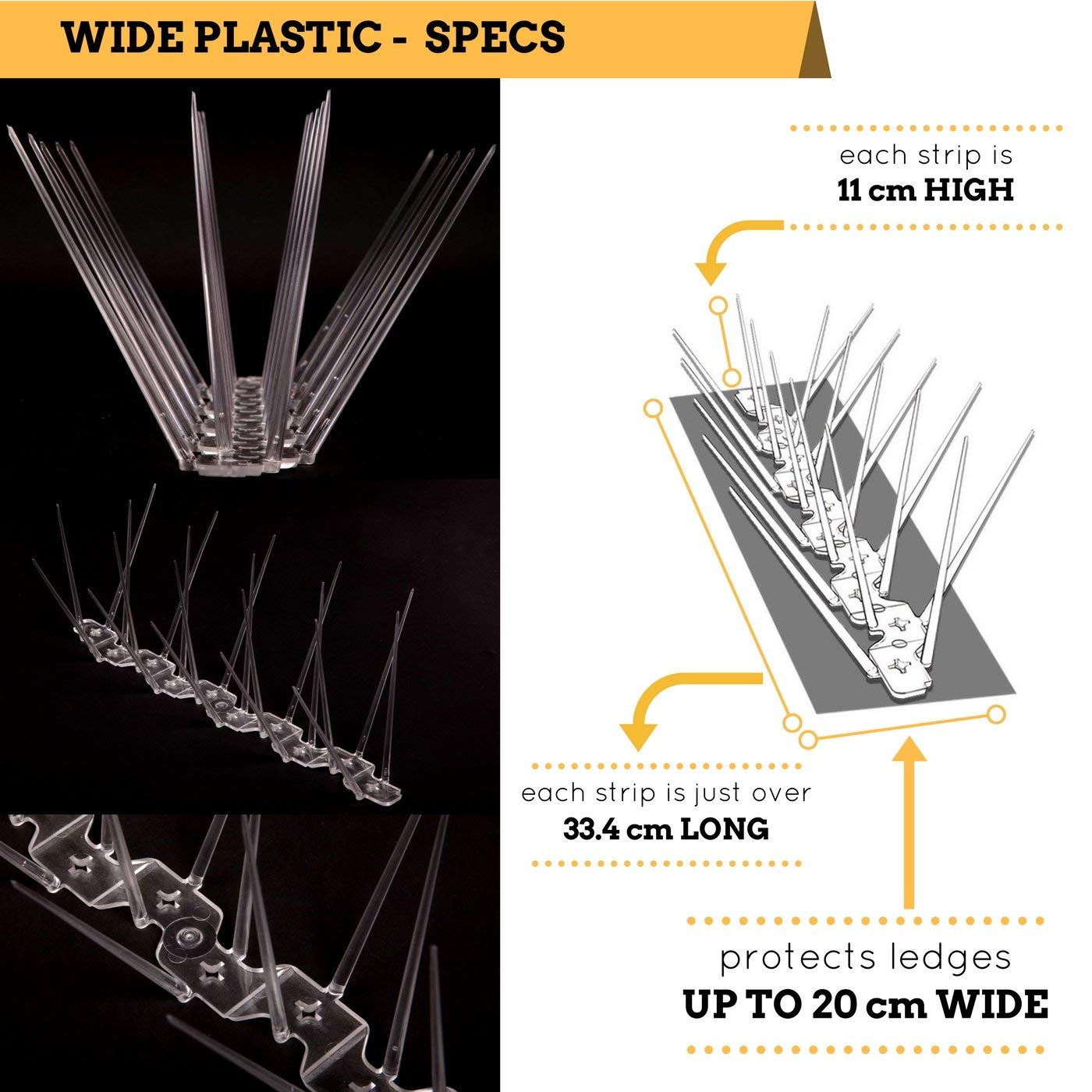 Defender Bird Spikes | Wide Plastic | Glue | Guide | 6 Metre | Various Size Packs