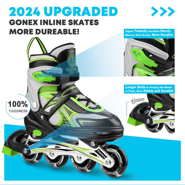 Gonex Children?s Inline Skates, Adjustable Inline Skates for Boys and Girls, EU 31-42, Green, S
