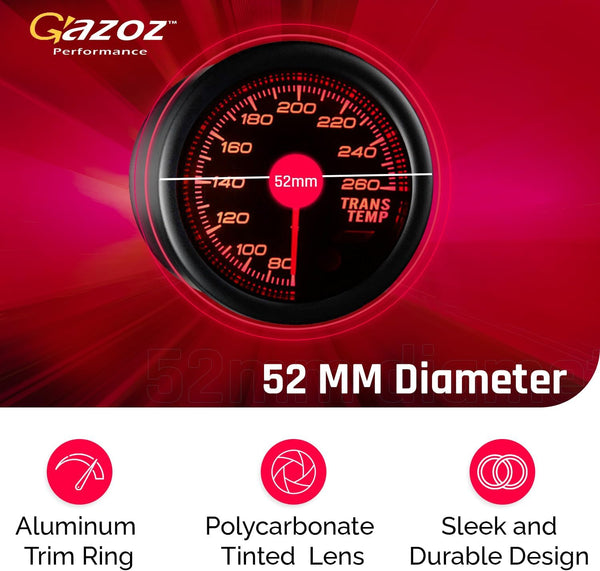 GAZOZ PERFORMANCE 52mm Transmission Trans Temp Gauge Kit 7 Color LED Electrical Peak Smoke Lens