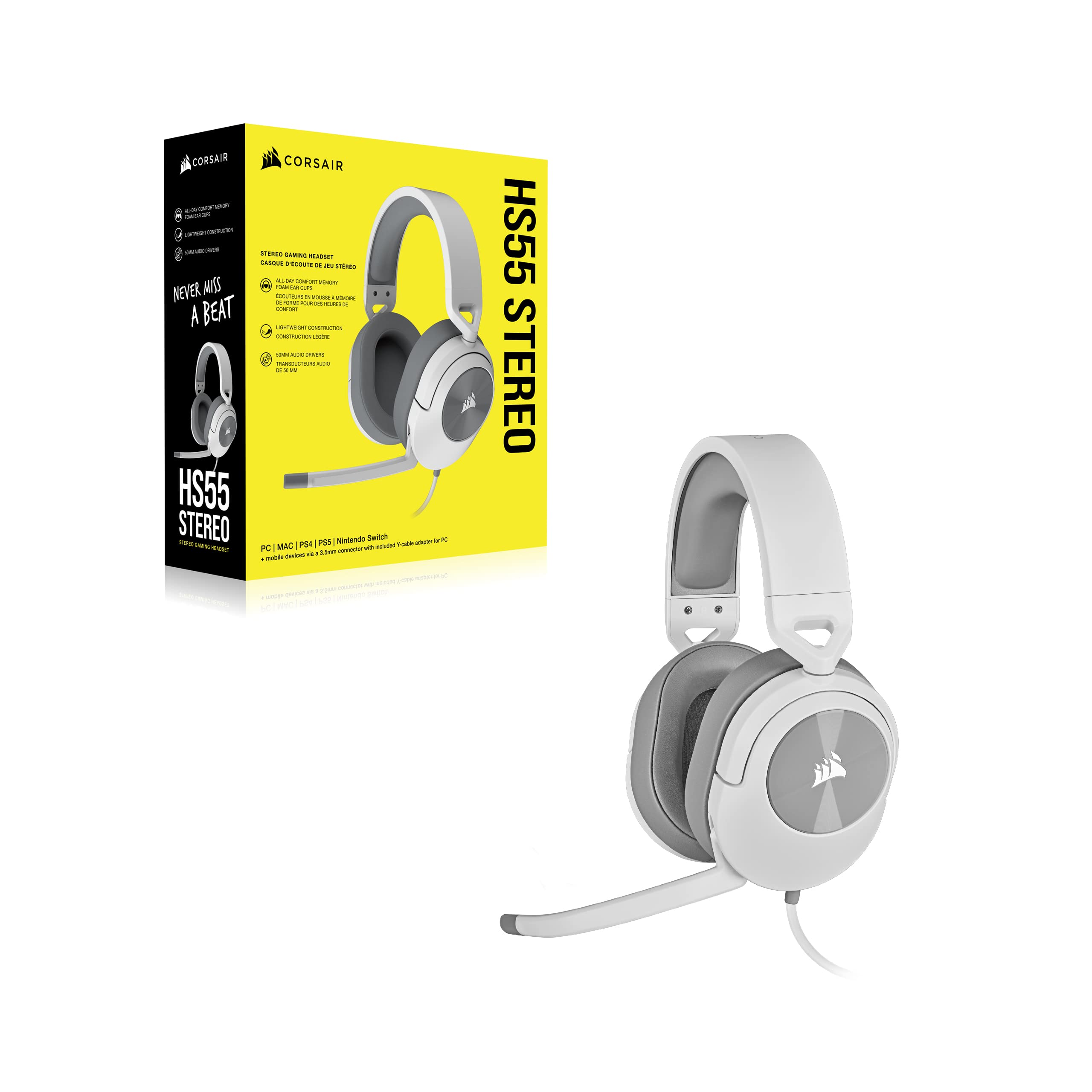 CORSAIR HS55 SURROUND Lightweight Multiplatform Wired Gaming Headset – Dolby 7.1 Surround Sound – iCUE Compatible – PC, Mac, PS5, PS4, Xbox, Nintendo Switch, Mobile – Carbon