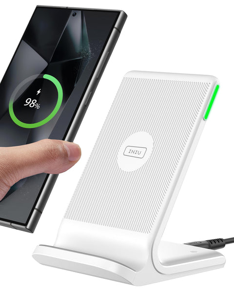 INIU Wireless Charger Stand, 15W Qi Fast Charging Dock Phone Charger, Adaptive LED Wireless Charging Station for iPhone 16 15 14 13 12 11 9 8 XR, Samsung S22 S21 S10 S9, LG V40 G8, Pixel 8 7 6 etc.