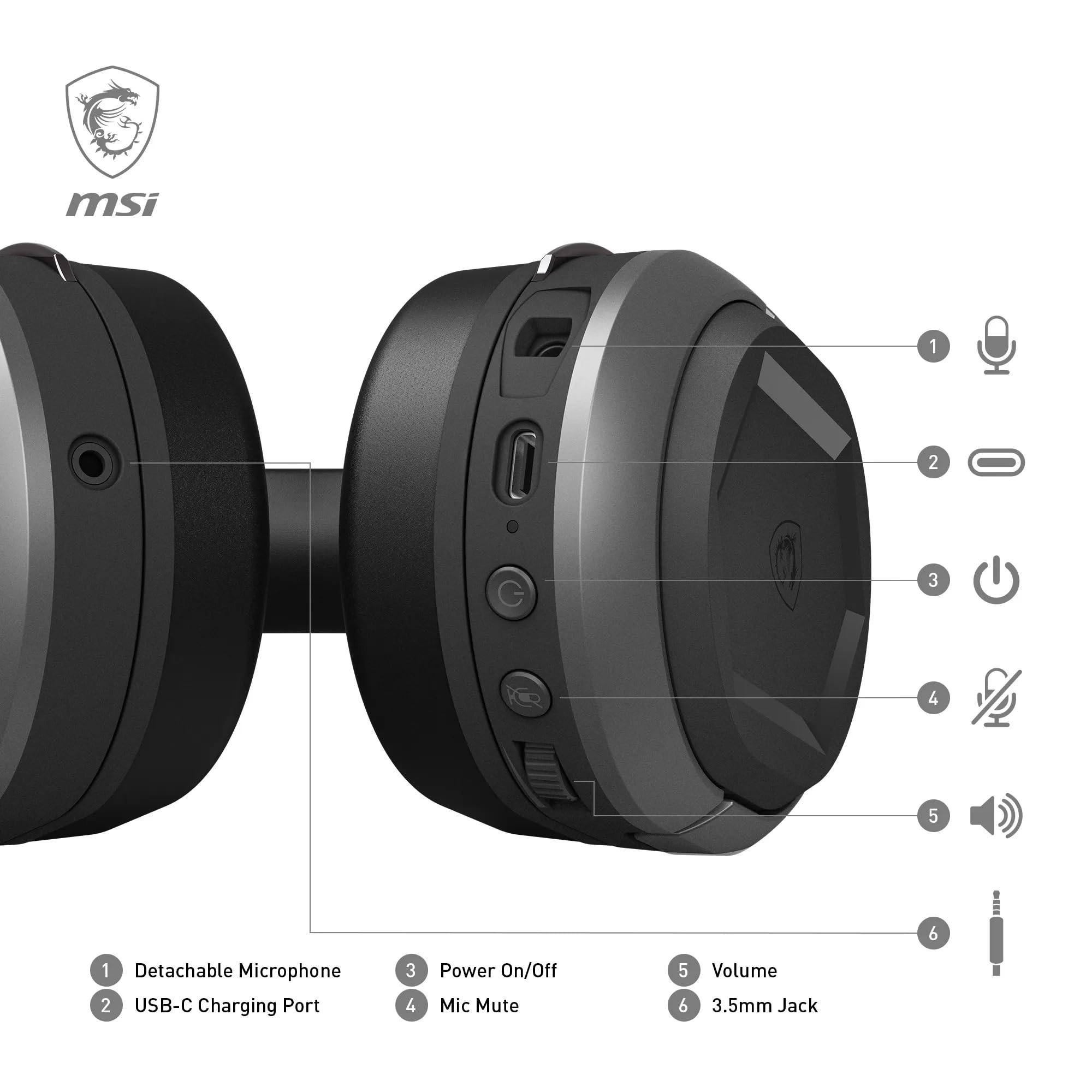 MSI IMMERSE GH50 GAMING HEADSET - 7.1 Virtual Surround Sound, Vibration Feedback, 40mm Neodymium Drivers, RGB Lighting, Detachable Mic, Inline Controls, USB 2.0 Connector - Wired (Package may vary)