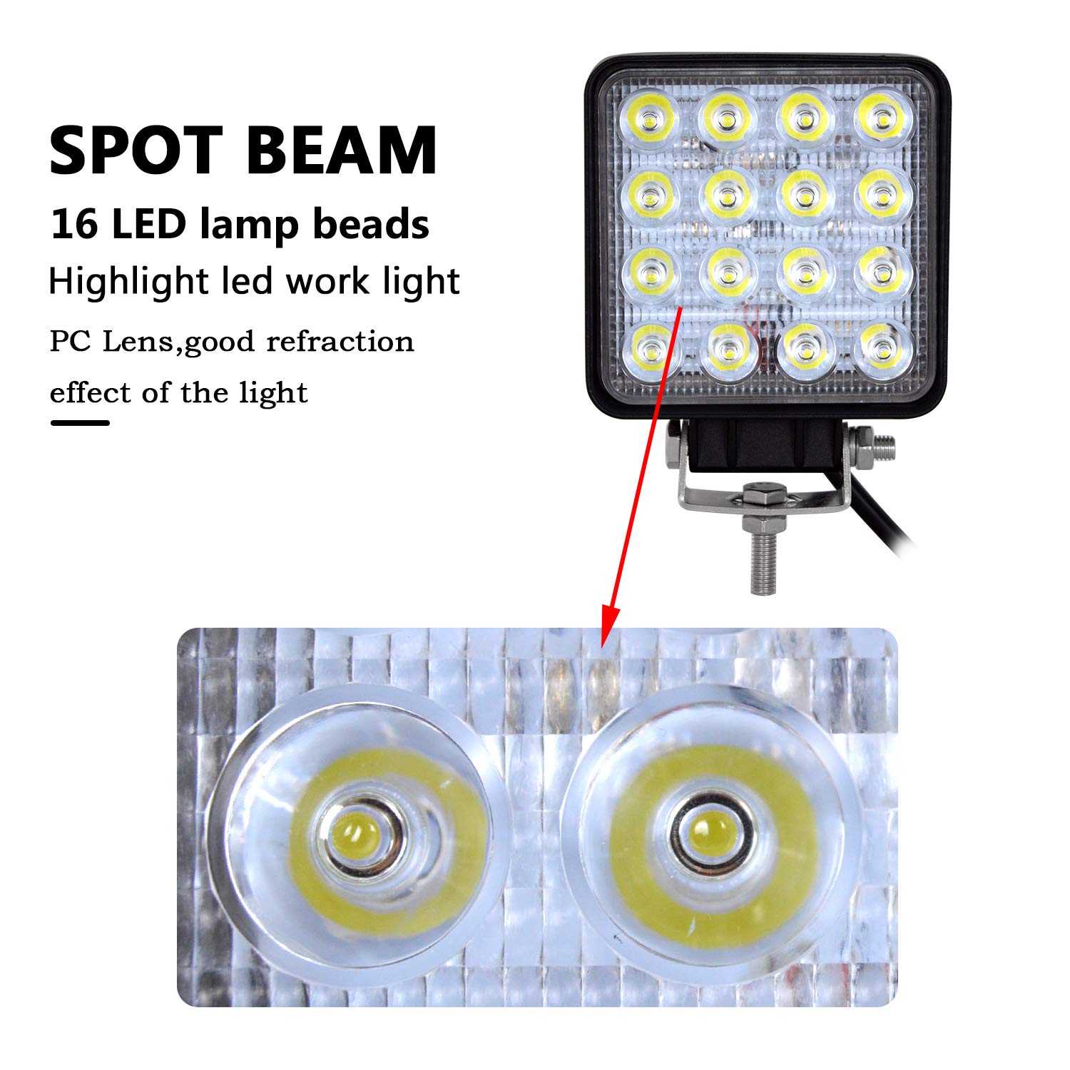RIGIDON 2 Pcs Square Led Work Light, 4 inch 48W Spot Beam, 12V 24V Driving Lights Lamp for Car Off road Boat Truck 4x4 SUV ATV Tractors Excavator, 6000K White, Fog Lamp