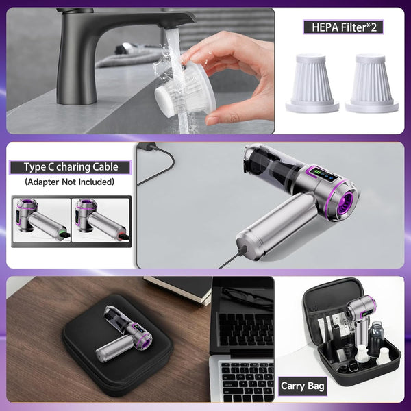 Lyiazsoy Car Vacuum Cleaner Cordless,22000PA High Power Mini Vacuum Cleaner,Rechargeable Handheld Vacuum Cordless,car hoovers for Pet Hair, Home, Office, Kitchen(Purple)